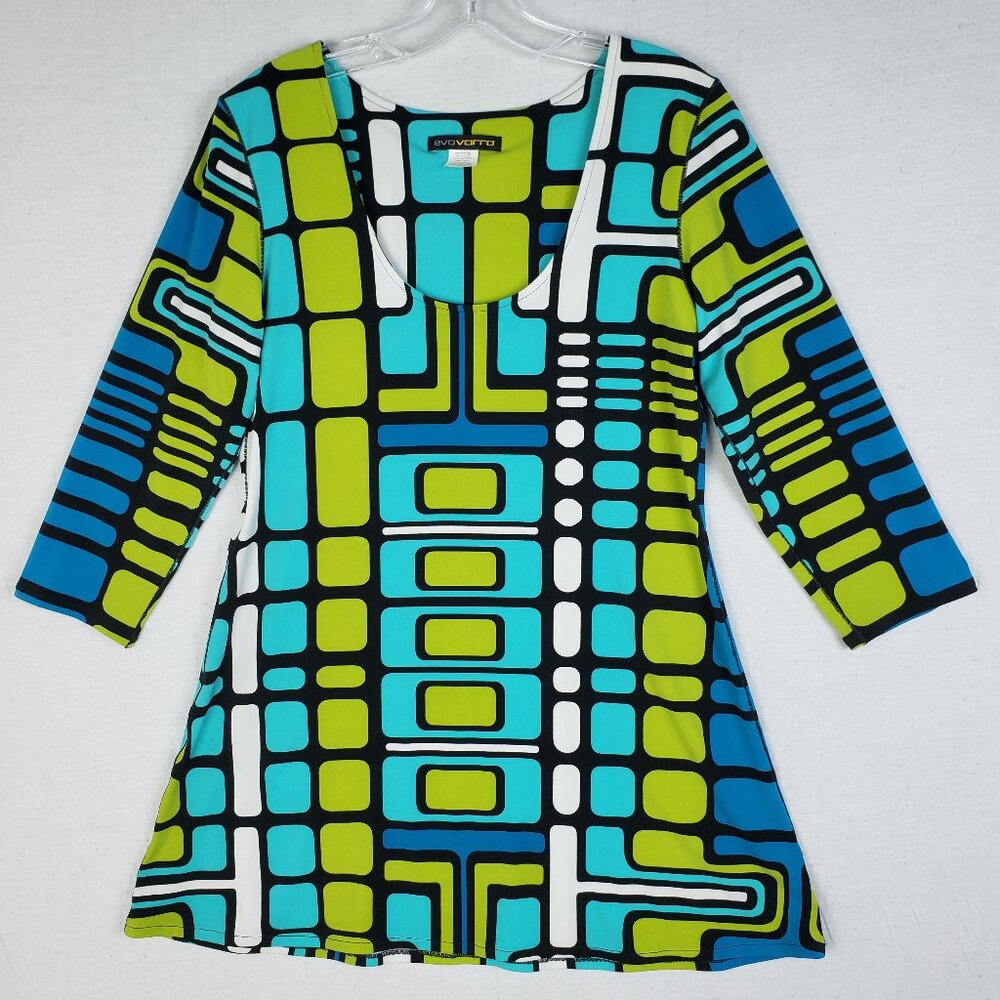 Eva Varro Tunic Top Abstract Geometrical Print Colorful Art-to-Wear size L Artsy